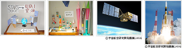 水ロケット/H-IIBロケットと人工衛星の模型